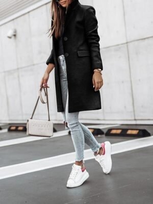 Formal Stylish Long Sleeve Stand Collar Trench Coat - Image 1