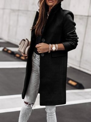 Formal Stylish Long Sleeve Stand Collar Trench Coat - Image 2