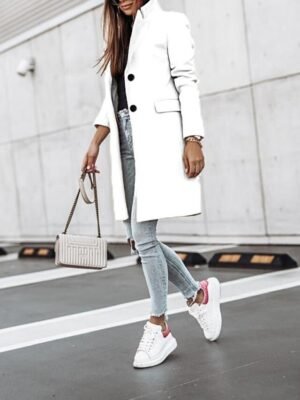 Formal Stylish Long Sleeve Stand Collar Trench Coat - Image 5