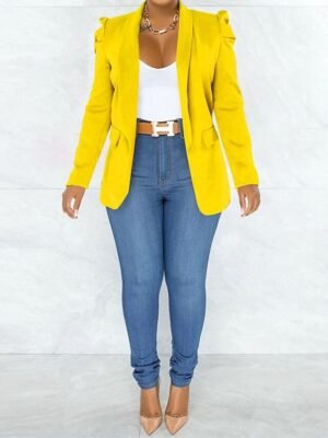 Formal Tailored Solid Notched Long Sleeve Blazer - Image 9