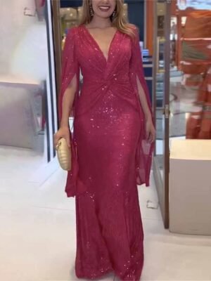 Glamorous Fitted Sequin V Neck Long Sleeve Maxi Dress - Image 10