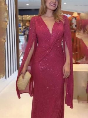 Glamorous Fitted Sequin V Neck Long Sleeve Maxi Dress - Image 11