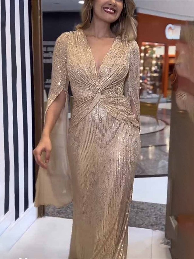 Glamorous Fitted Sequin V Neck Long Sleeve Maxi Dress - Image 2