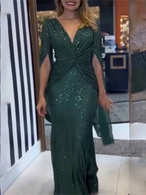 Glamorous Fitted Sequin V Neck Long Sleeve Maxi Dress - Image 6