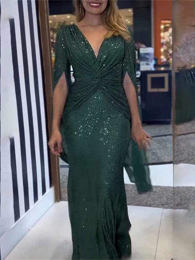 Glamorous Fitted Sequin V Neck Long Sleeve Maxi Dress - Image 6