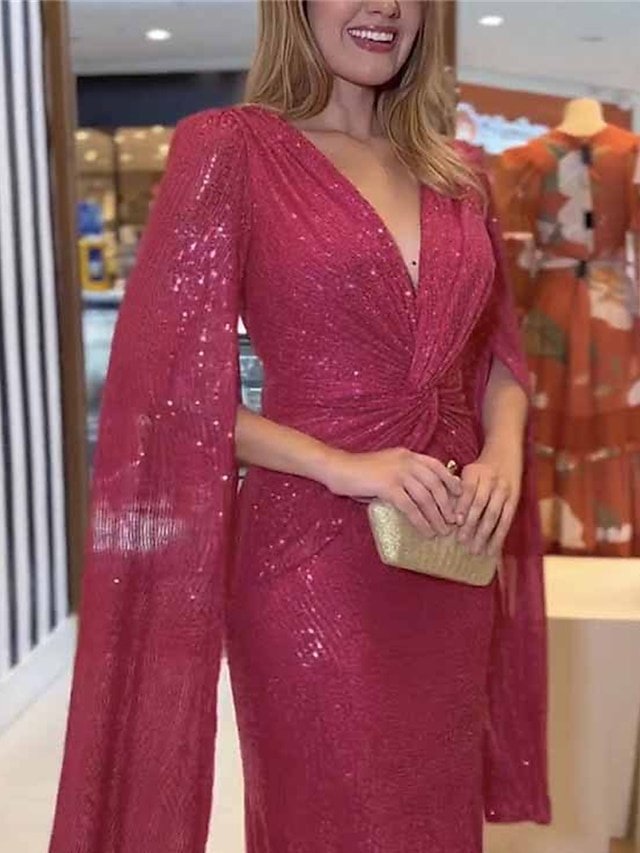 Glamorous Fitted Sequin V Neck Long Sleeve Maxi Dress - Image 9