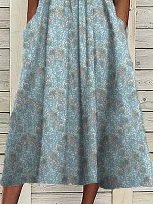 Graphic Midi Floral V Neck Short Sleeve Dress - Image 3