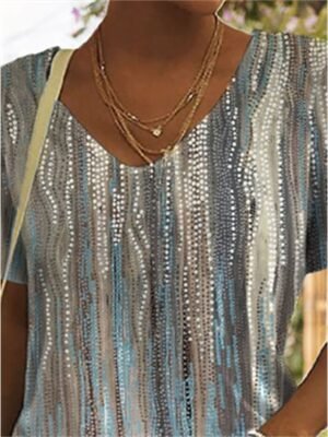 Graphic Regular Print V Neck Short Sleeve T-Shirt - Image 2