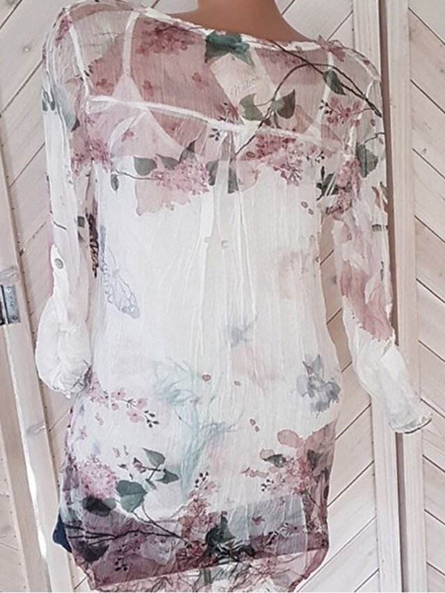 Holiday Loose Floral Shirt Collar Long Sleeve Regular Blouse - Image 1