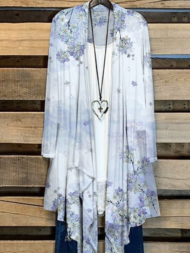 Holiday Plus Size Floral Tie Dye Open Front Long Sleeve Jacket - Image 1