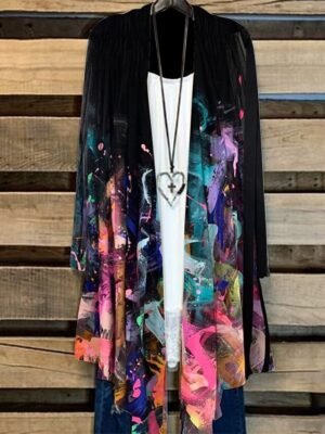 Holiday Plus Size Floral Tie Dye Open Front Long Sleeve Jacket - Image 2