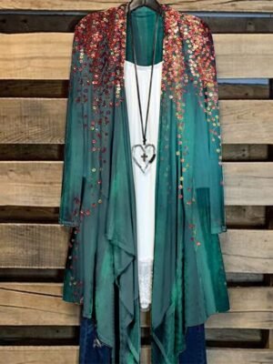 Holiday Plus Size Floral Tie Dye Open Front Long Sleeve Jacket - Image 3