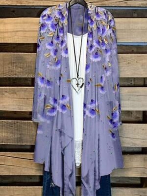 Holiday Plus Size Floral Tie Dye Open Front Long Sleeve Jacket - Image 4