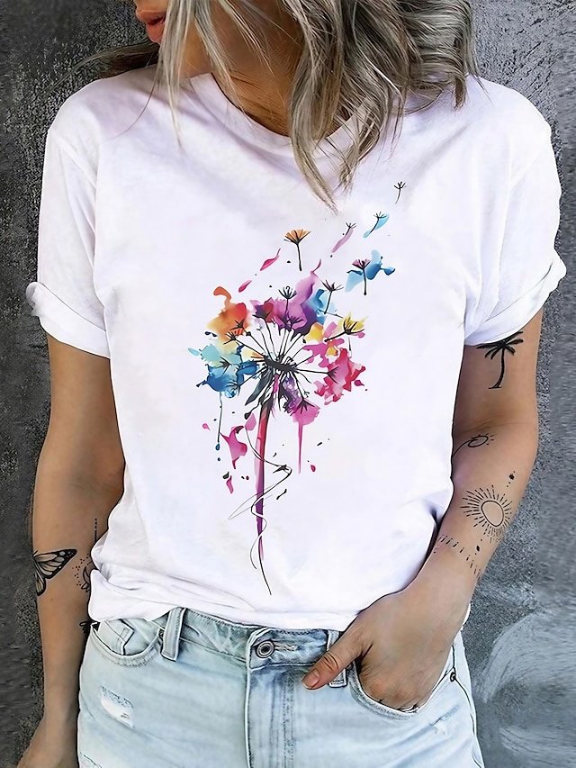 Holiday Regular Dandelion Round Neck Short Sleeve T-Shirt - Image 1