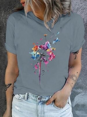 Holiday Regular Dandelion Round Neck Short Sleeve T-Shirt - Image 6