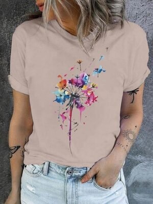 Holiday Regular Dandelion Round Neck Short Sleeve T-Shirt - Image 7