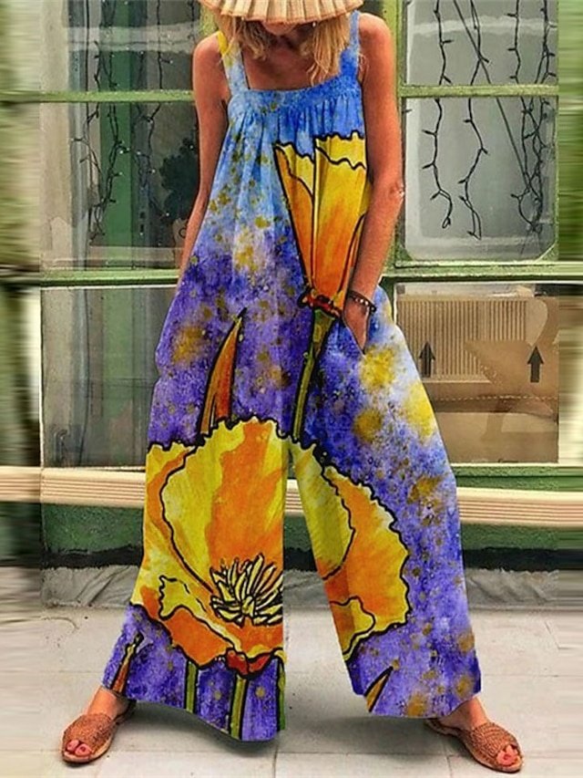 Holiday Regular Fit Floral Square Neck Sleeveless Wide Leg Jumpsuit - Image 2