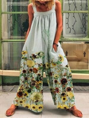 Holiday Regular Fit Floral Square Neck Sleeveless Wide Leg Jumpsuit - Image 4