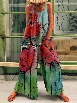 Holiday Regular Fit Floral Square Neck Sleeveless Wide Leg Jumpsuit - Image 5