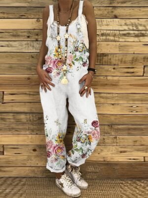 Holiday Regular Fit Floral U Neck Sleeveless Jumpsuit - Image 2