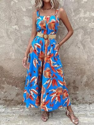 Holiday Regular Fit Floral V Neck Sleeveless Backless Jumpsuit - Image 3