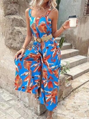 Holiday Regular Fit Floral V Neck Sleeveless Backless Jumpsuit - Image 4