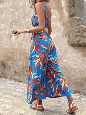 Holiday Regular Fit Floral V Neck Sleeveless Backless Jumpsuit - Image 5