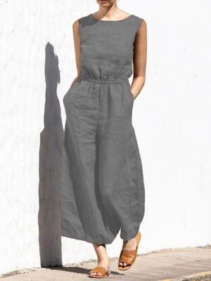 Holiday Regular Fit Solid Crew Neck Sleeveless Jumpsuit - Image 10