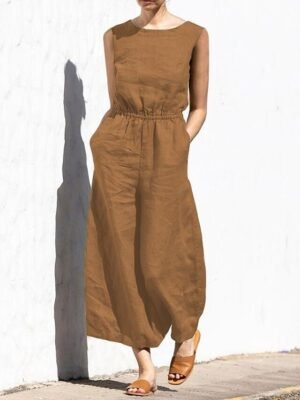 Holiday Regular Fit Solid Crew Neck Sleeveless Jumpsuit - Image 11