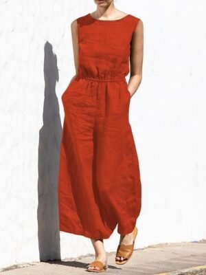 Holiday Regular Fit Solid Crew Neck Sleeveless Jumpsuit - Image 12