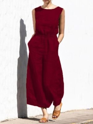 Holiday Regular Fit Solid Crew Neck Sleeveless Jumpsuit - Image 13