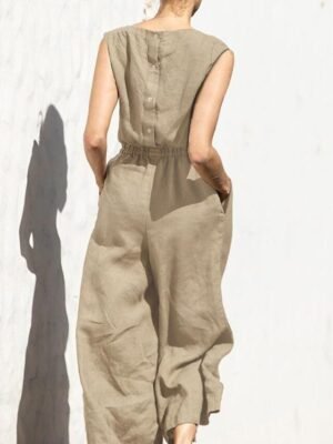 Holiday Regular Fit Solid Crew Neck Sleeveless Jumpsuit - Image 2