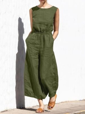 Holiday Regular Fit Solid Crew Neck Sleeveless Jumpsuit - Image 3