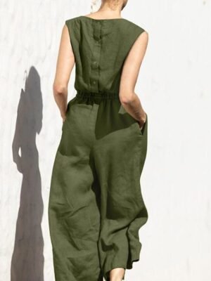 Holiday Regular Fit Solid Crew Neck Sleeveless Jumpsuit - Image 4