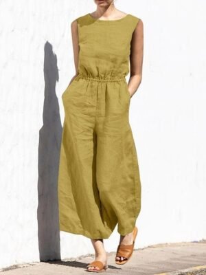 Holiday Regular Fit Solid Crew Neck Sleeveless Jumpsuit - Image 5