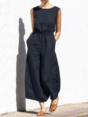 Holiday Regular Fit Solid Crew Neck Sleeveless Jumpsuit - Image 7