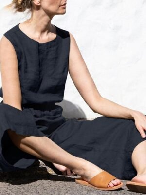 Holiday Regular Fit Solid Crew Neck Sleeveless Jumpsuit - Image 8