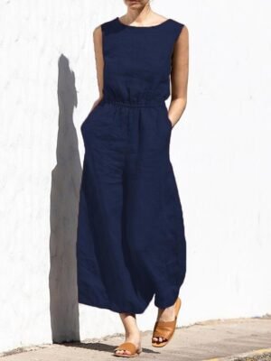 Holiday Regular Fit Solid Crew Neck Sleeveless Jumpsuit - Image 9