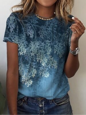 Holiday Regular Floral Round Neck Short Sleeve T Shirt - Image 1