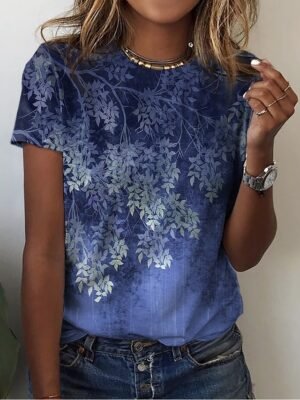 Holiday Regular Floral Round Neck Short Sleeve T Shirt - Image 2