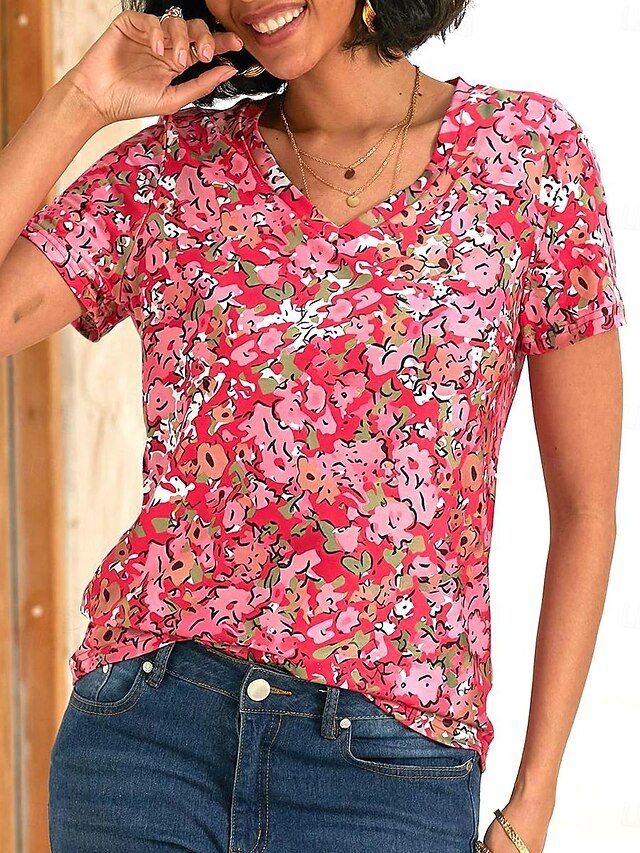 Holiday Regular Floral Round Neck Short Sleeve T-Shirt - Image 2