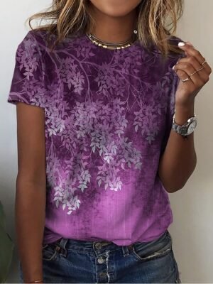 Holiday Regular Floral Round Neck Short Sleeve T Shirt - Image 3