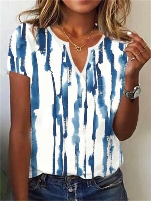 Holiday Regular Leaf Print V Neck Short Sleeve Tops - Image 4