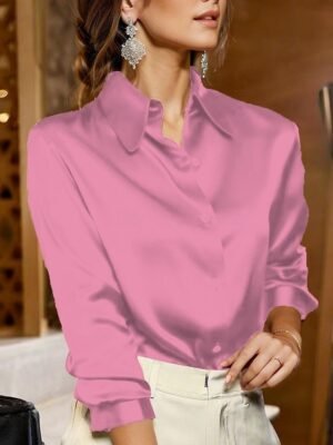 Mature Regular Solid Colour Shirt Collar Long Sleeve Tops - Image 6