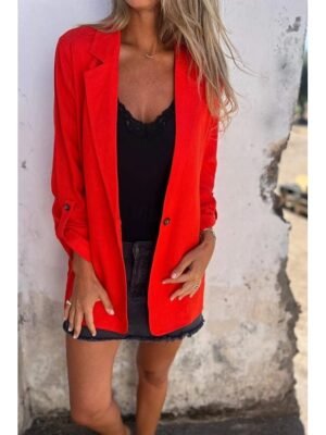 Modern Casual Long Sleeve Shirt Collar Button Pocket Blouse - Image 2