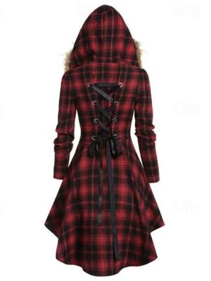 Modern Casual Plaid Hooded Zipper Long Coat - Image 3