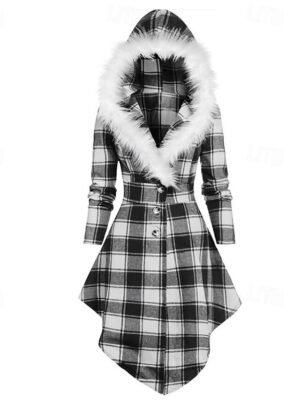 Modern Casual Plaid Hooded Zipper Long Coat - Image 4