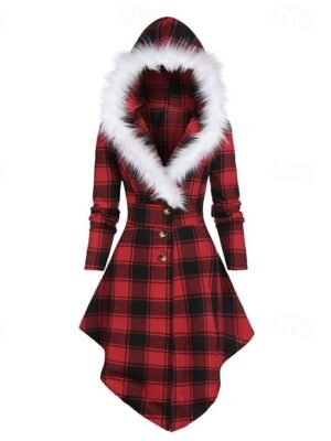 Modern Casual Plaid Hooded Zipper Long Coat - Image 6