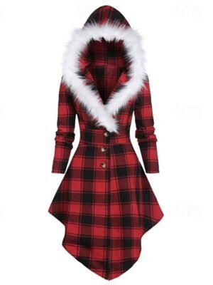 Modern Casual Plaid Hooded Zipper Long Coat - Image 7