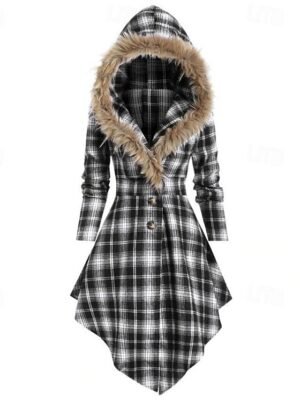 Modern Casual Plaid Hooded Zipper Long Coat - Image 8